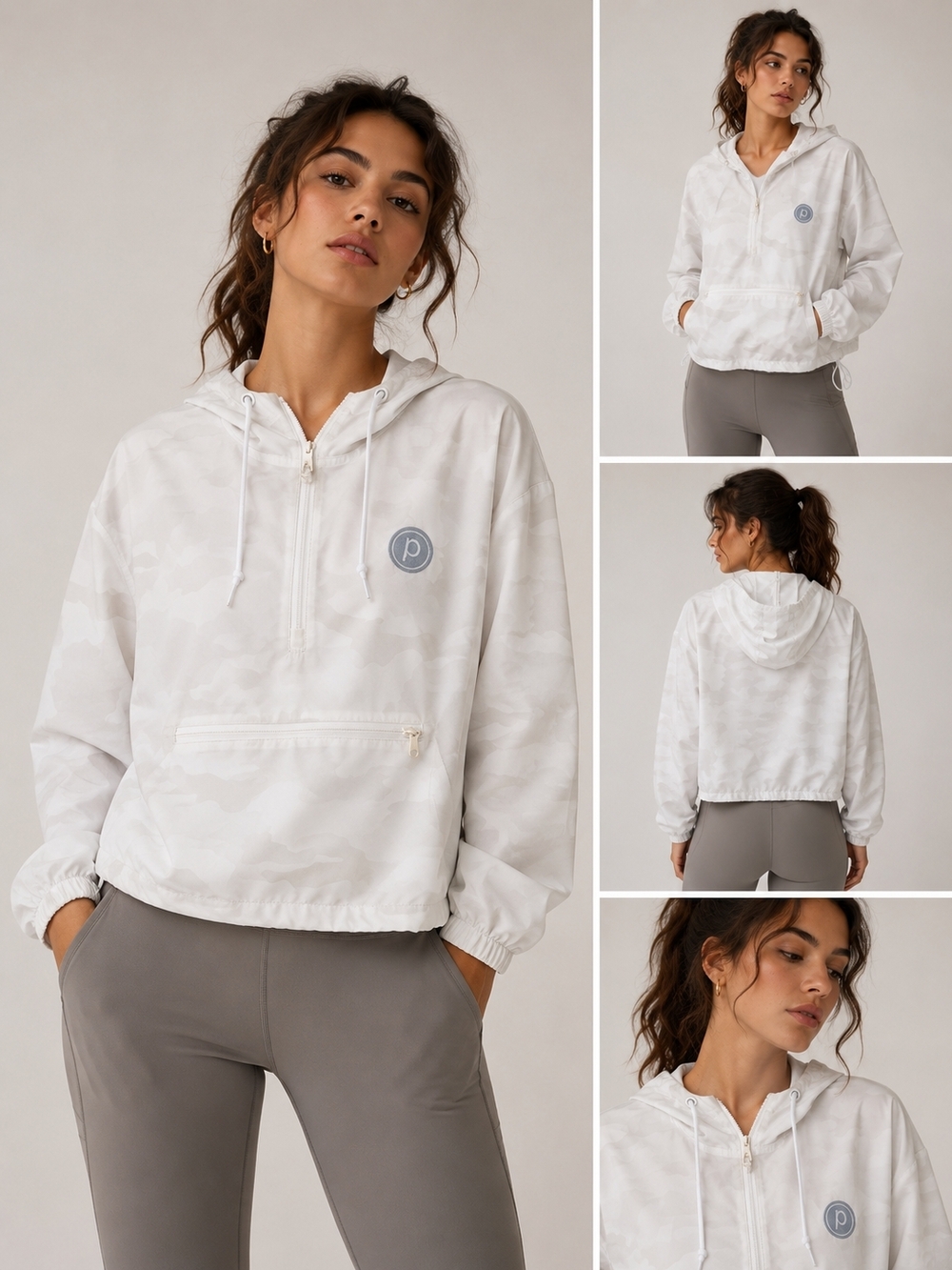 Independent Trading Co White Camo Cropped Windbreaker Hoodie M
